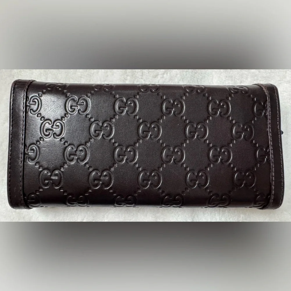 Gucci Guccissima Dark Chocolate Leather Continental Embossed GG Long Wallet - Picture 2 of 13